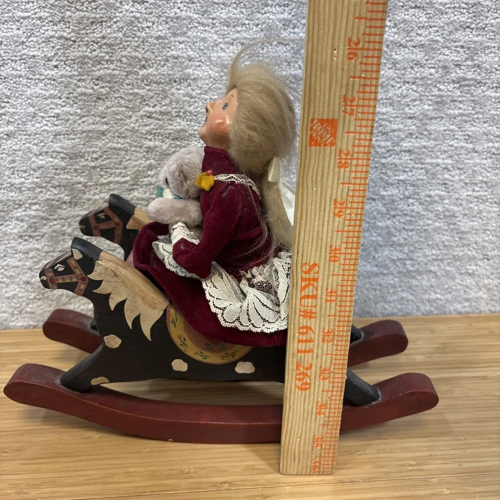 Byers Choice Christmas Carolers Girl On Rocking Horse W/ Teddy Bear Figurine VTG